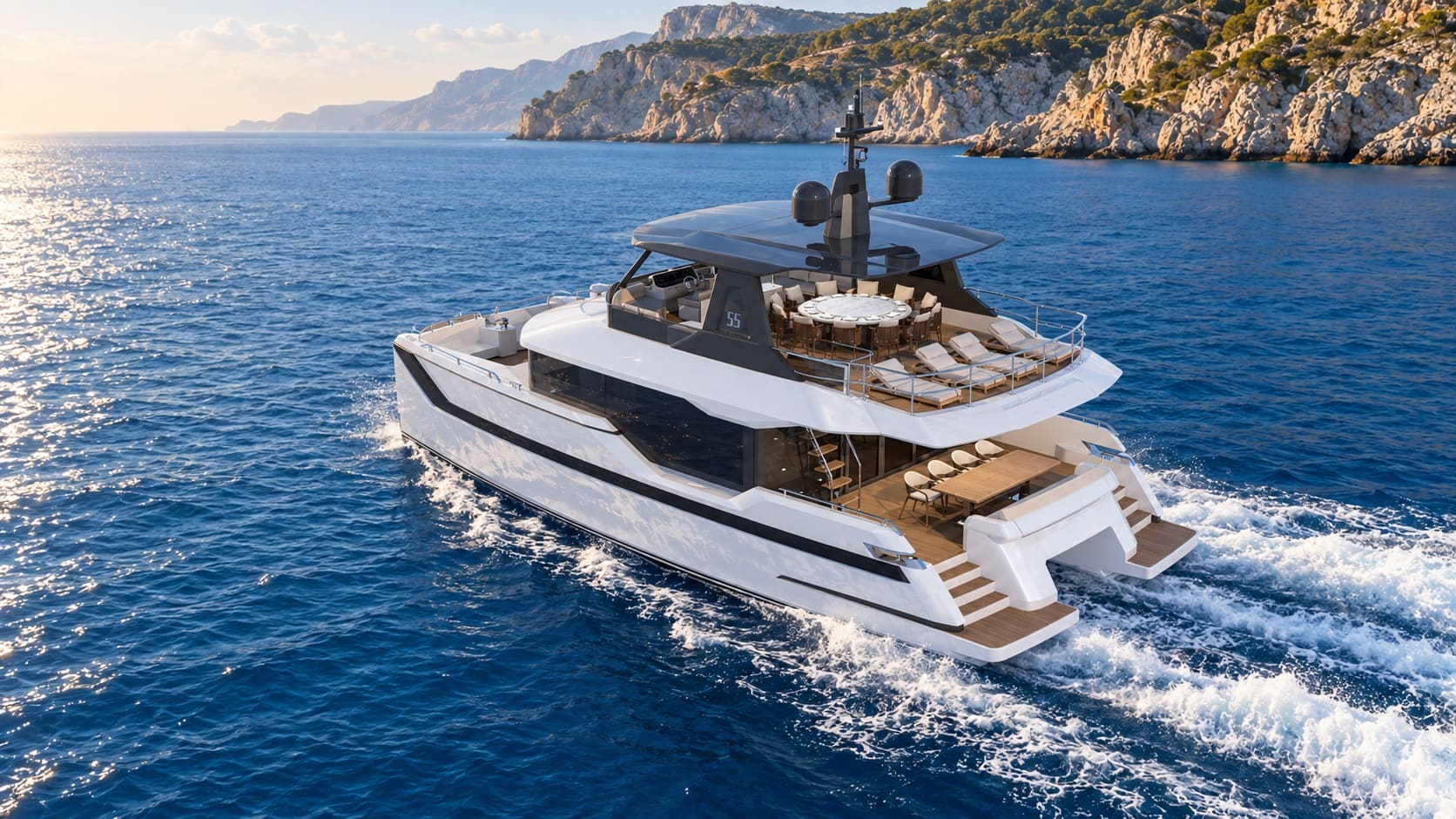 OBLUE 55 carbon fiber catamaran at speed