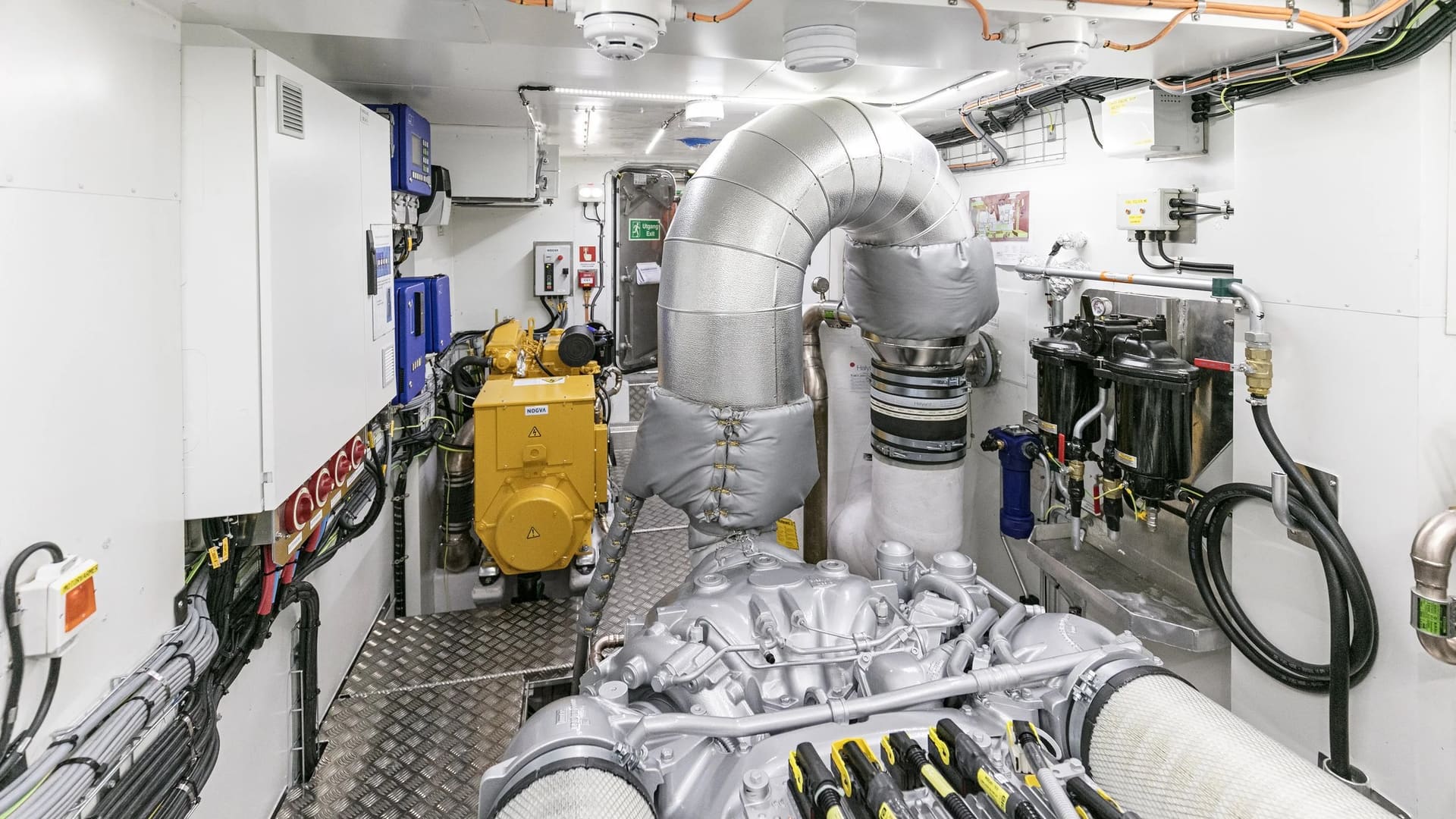 Engine room of the OBLUE FERRY 26 with MTU main engine