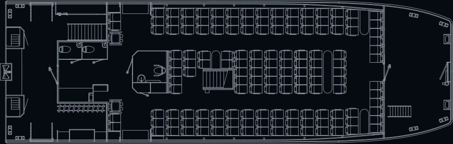 OBLUE FERRY 26 general arrangement — main deck plan with panoramic saloon seating