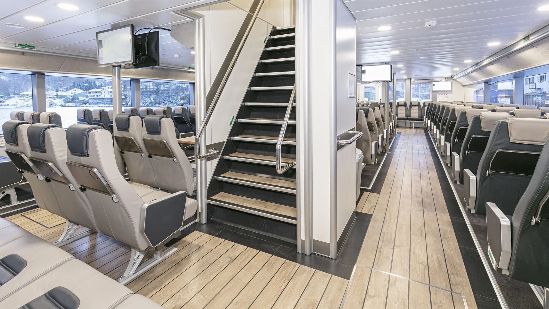 Internal stairway to the wheelhouse deck aboard the OBLUE FERRY 26