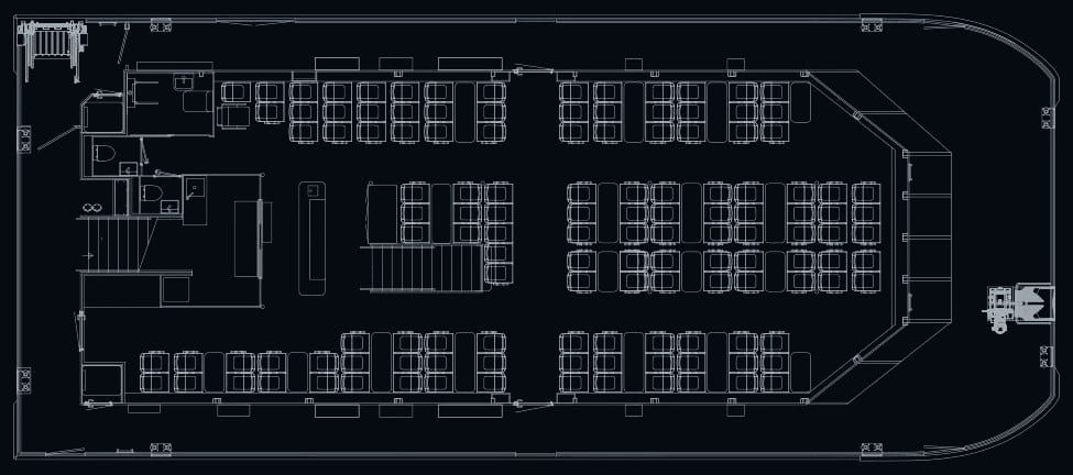 OBLUE FERRY 26H general arrangement — main deck plan with 130 panoramic seats