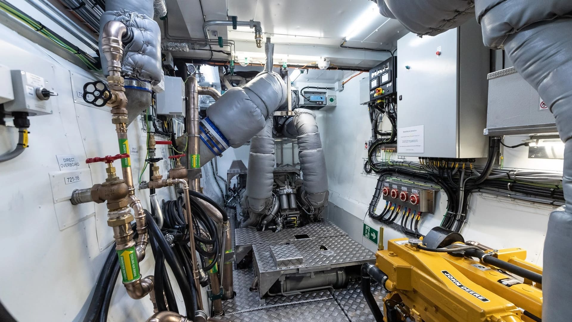 Engine room of the FERRY 30 — MAN engine and Servogear propulsion train