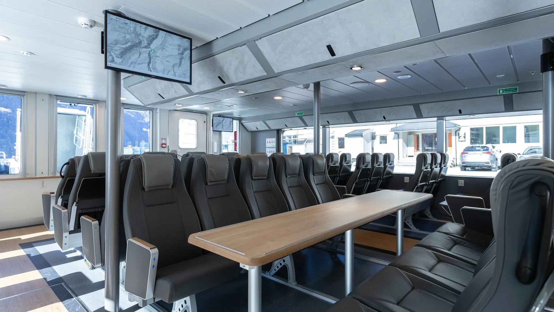 Forward saloon of the FERRY 30 with route information displays