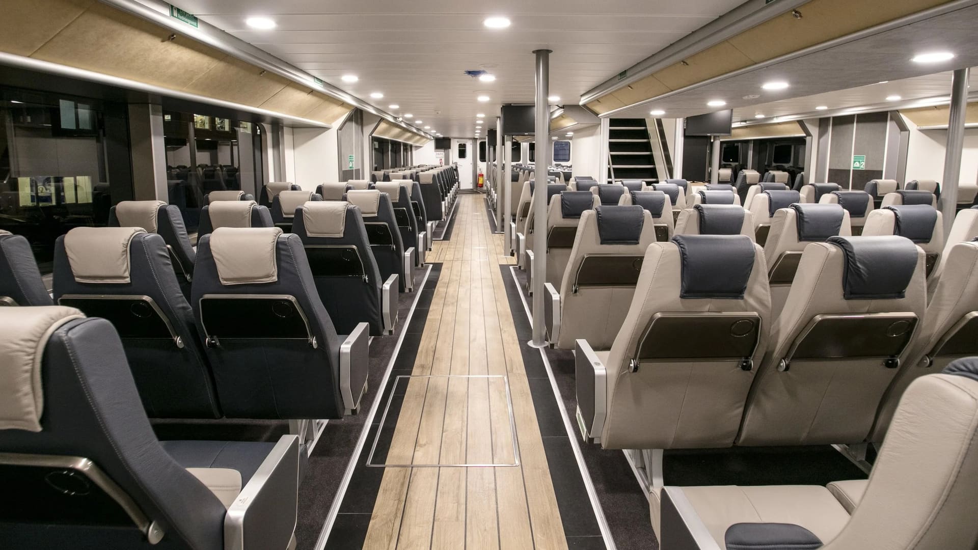Centre aisle through the 199-seat saloon of the FERRY 32
