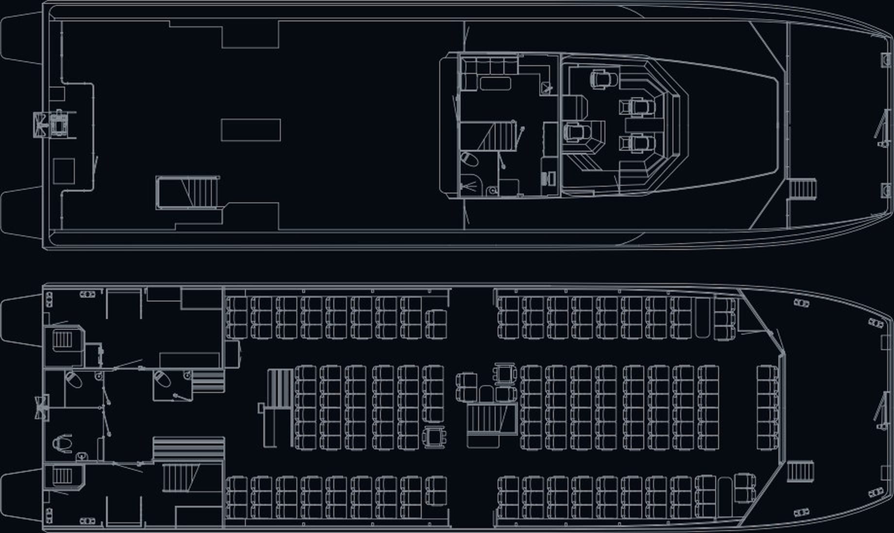 FERRY 32 deck plans — main saloon deck and upper wheelhouse deck