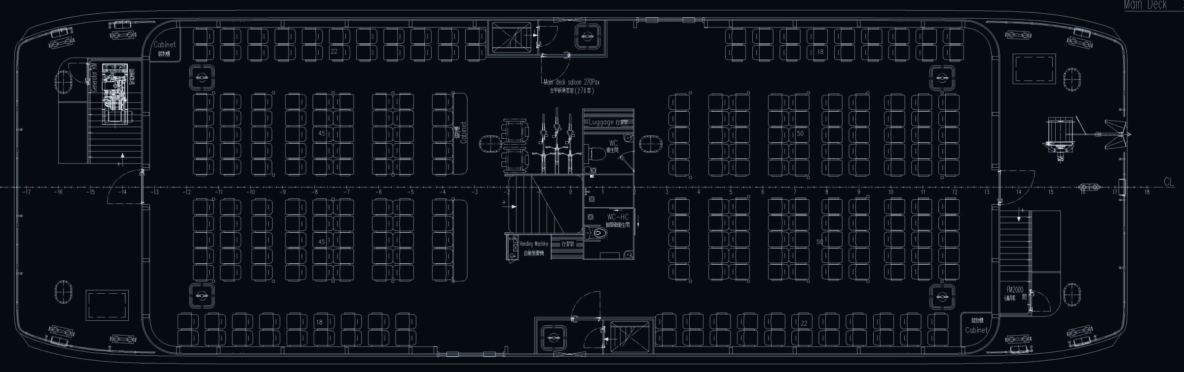 OBLUE FERRY 35E general arrangement — main deck plan
