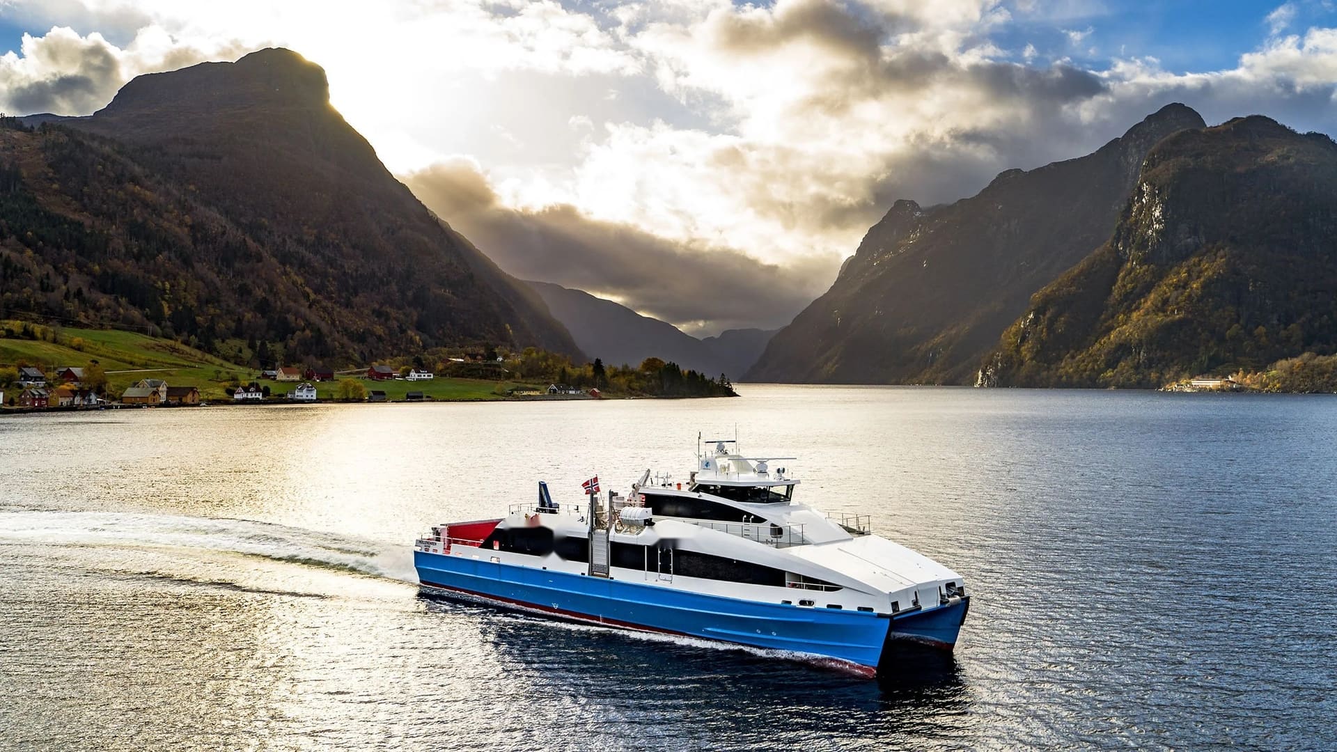 OBLUE FERRY 37 fast ferry cruising a Norwegian fjord