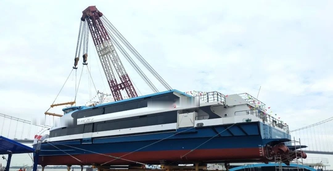 The FERRY 45 MAX on the transporter at the yard before launching