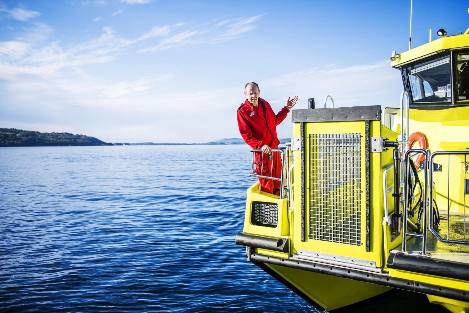 Crew member on the foredeck working platform of the OBLUE MEDIC 22