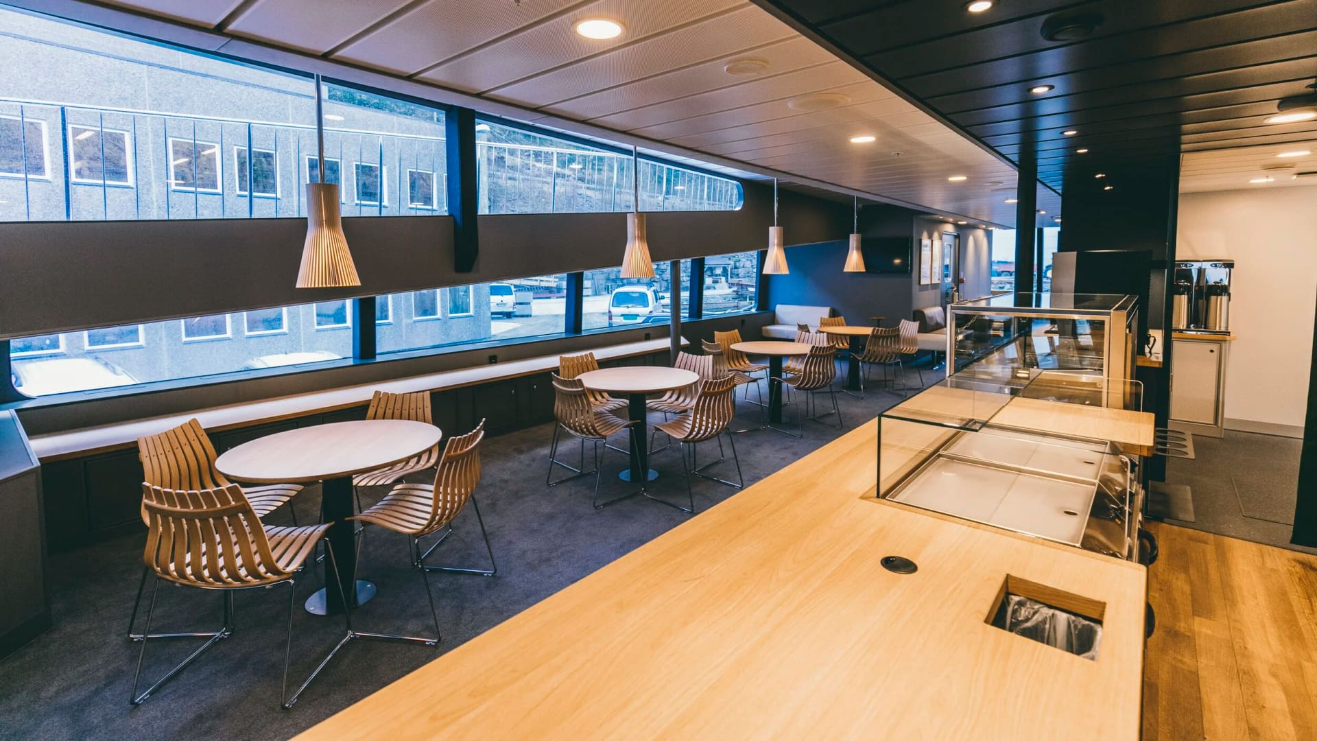 Café seating and service counter aboard the SEASIGHT 42