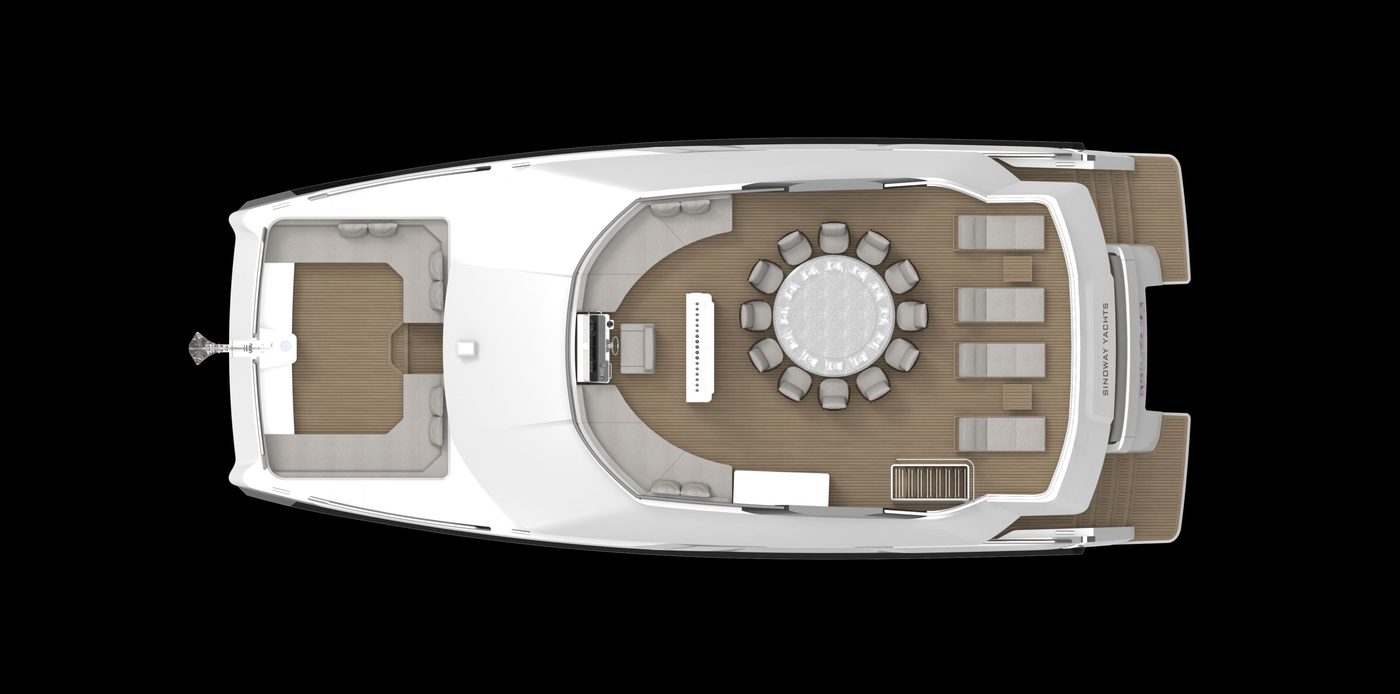 Main deck plan configured with round dining table